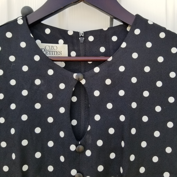 Cleo Petites midi black and white polka dot vintage short sleeve chest cut out 8 - Picture 2 of 16